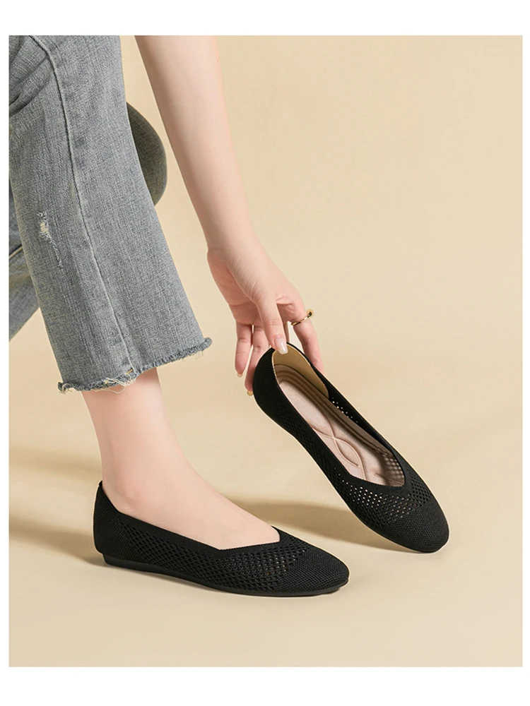 Fashionable Versatile Flat Sole Women's Single Shoes Summer New Pointed Solid Color Comfortable Breathable Mesh Women's Shoes