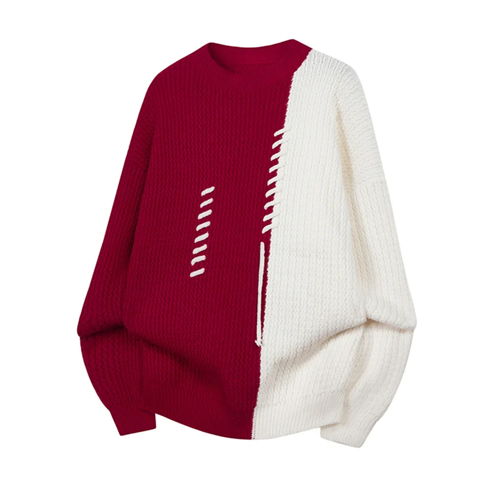 Korean Fashion Youth Sweater Autumn Winter Patchwork Woolen Knitted Pullover Sweaters Men Round-neck Base Layer Pullovers Shirts