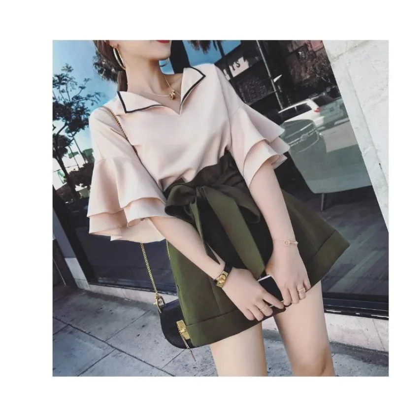 

2023 Women Shirt Sets Short Sleeve Shirts and Short Skirt 2-piece Set 2023 New Summer Outfit Women Fashion Casual Chiffon Shirt