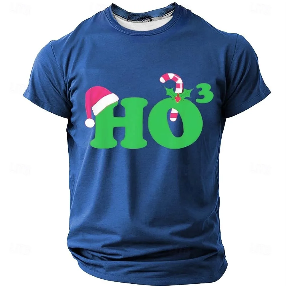 Christmas Men's Santa Claus HO letter Short Sleeve T shirt Crew Neck Shirt Daily Designer Vacation Party All Seasons Clothing