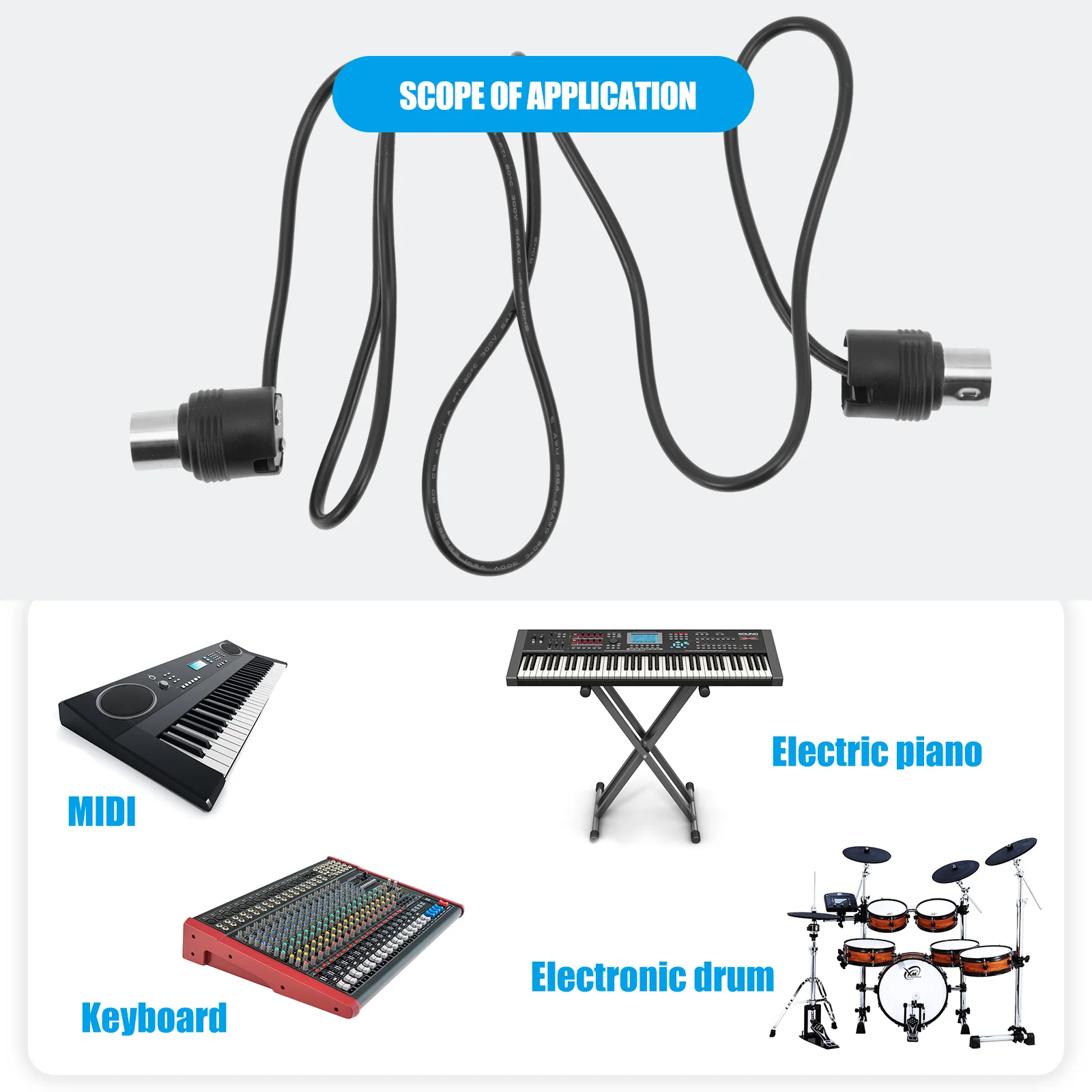 Midi-Kabel, Winkelstecker, Adapter, Audio, Soundkarte, 5-poliges Zubehör, schwarzes Instrument