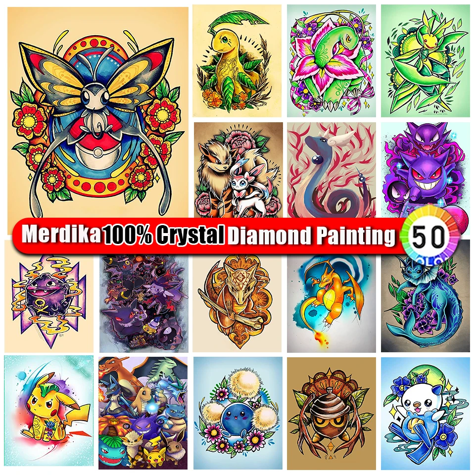 

100% Crystal Diamond Painting Pokemon 5D DIY New 2024 Diamond Mosaic Cross Stitch Kits Anime Picture Art Handicrafts Home Decor