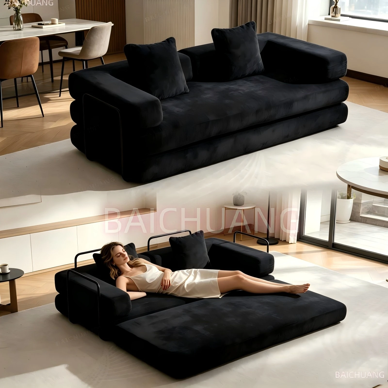 Corduroy Compressible Sofa Bed,3-in-1 No Assembly Needed Foldable Floor Couch,Soft Loveseat Sofa for Living Room