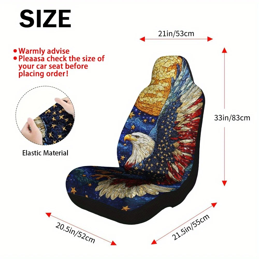 2pcs Starry Eagle Flight Print Car Seat Covers Set - Vibrant & Golden Eagle Design, Durable Polyester, Fits Hatchbacks, Sedans,