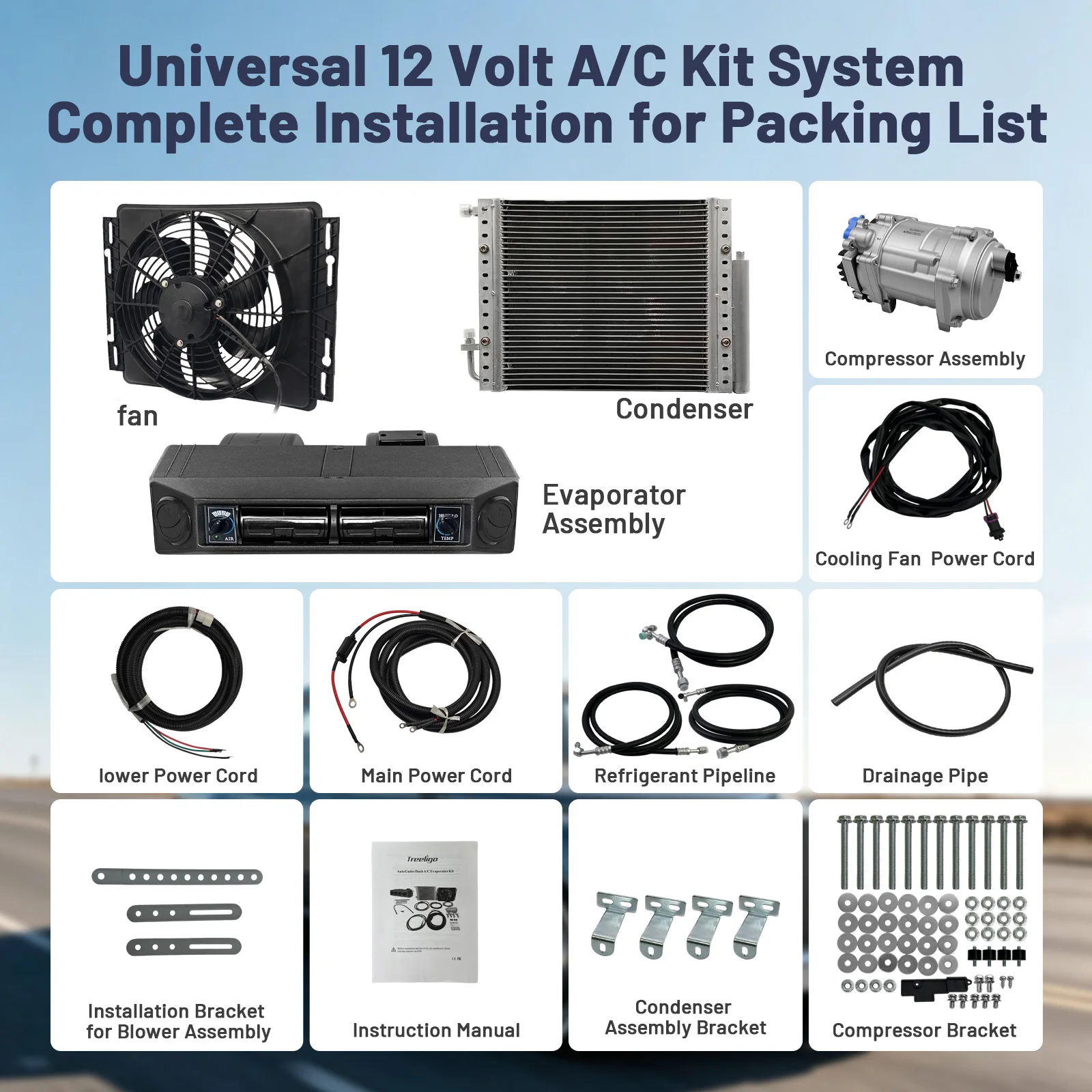 Treeligo Universal 12V Air Conditioner Underdash Electric Heat Cooling AC Unit Fit Car Automotive SUV Truck Camper Van Boat New