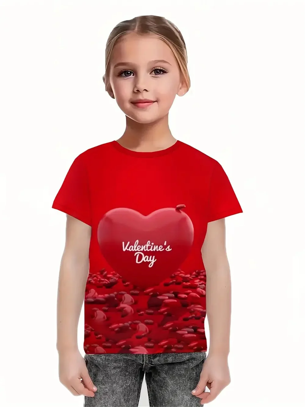 Camisetas casuais 3d impressão amor meninas camisetas verão manga curta topo t 2025 personalidade diária roupas para meninas moda