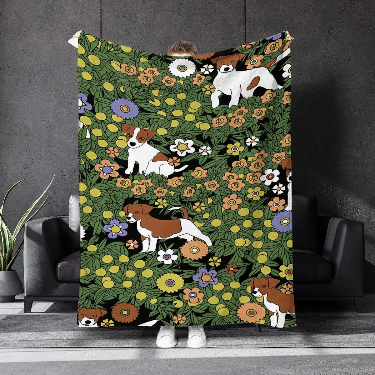 Manta de lujo ultrasuave para todas las estaciones con estampado floral y perro, colcha pesada con Jack Russell Terrier, Beagles, Poodl