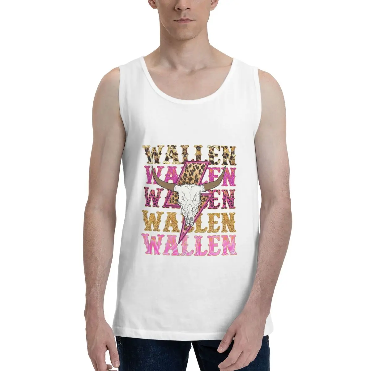 Morgan Wallen Bull Skull 100% Cotton Men's Sweatshirt Vest Sleeveless Clothing Tees Men Tank Tops T-shirt