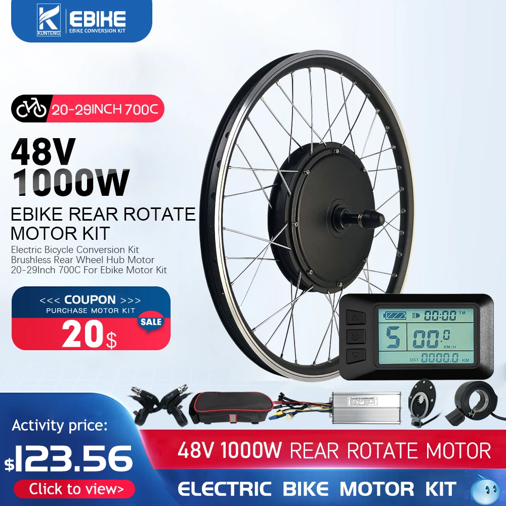 EBike Conversion Kit 48V1000W Rear Rotate Hub Motor Wheel For Electric Bike Conversion Kit Brushless and Gearless Direct Motor