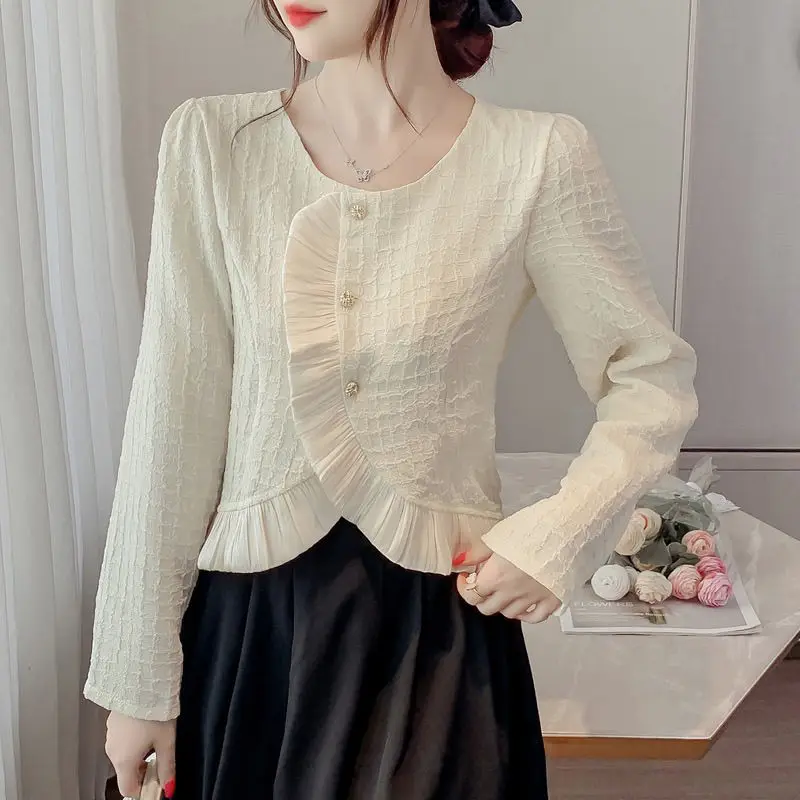 contrasting lace dark plaid shirt irregular hem short top women's small fragrant style ins comfortable skin-friendly breathable