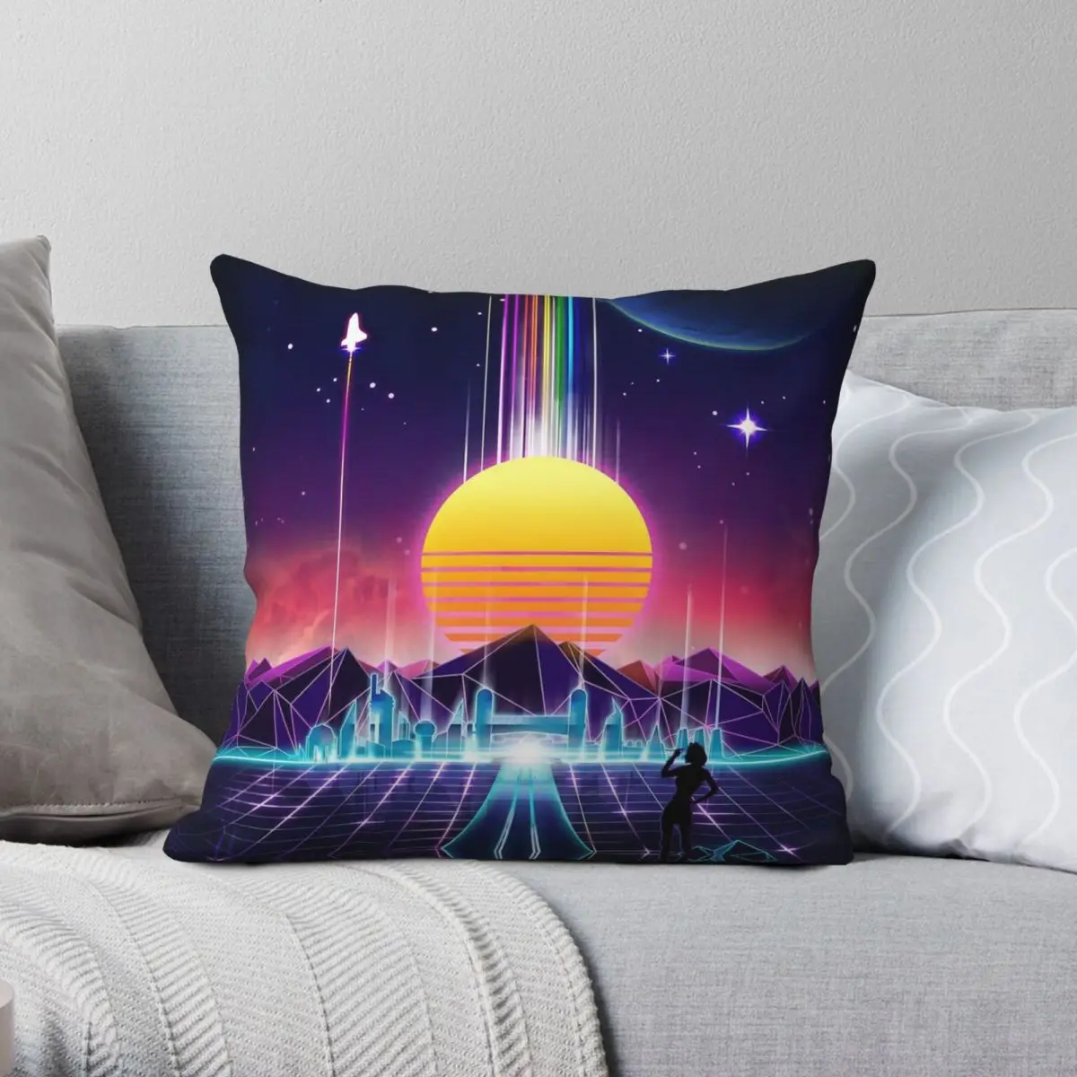 Blade Runner Neon Sunrise Pillowcase Polyester Linen Velvet Printed Zip Decor Sofa Cushion Cover