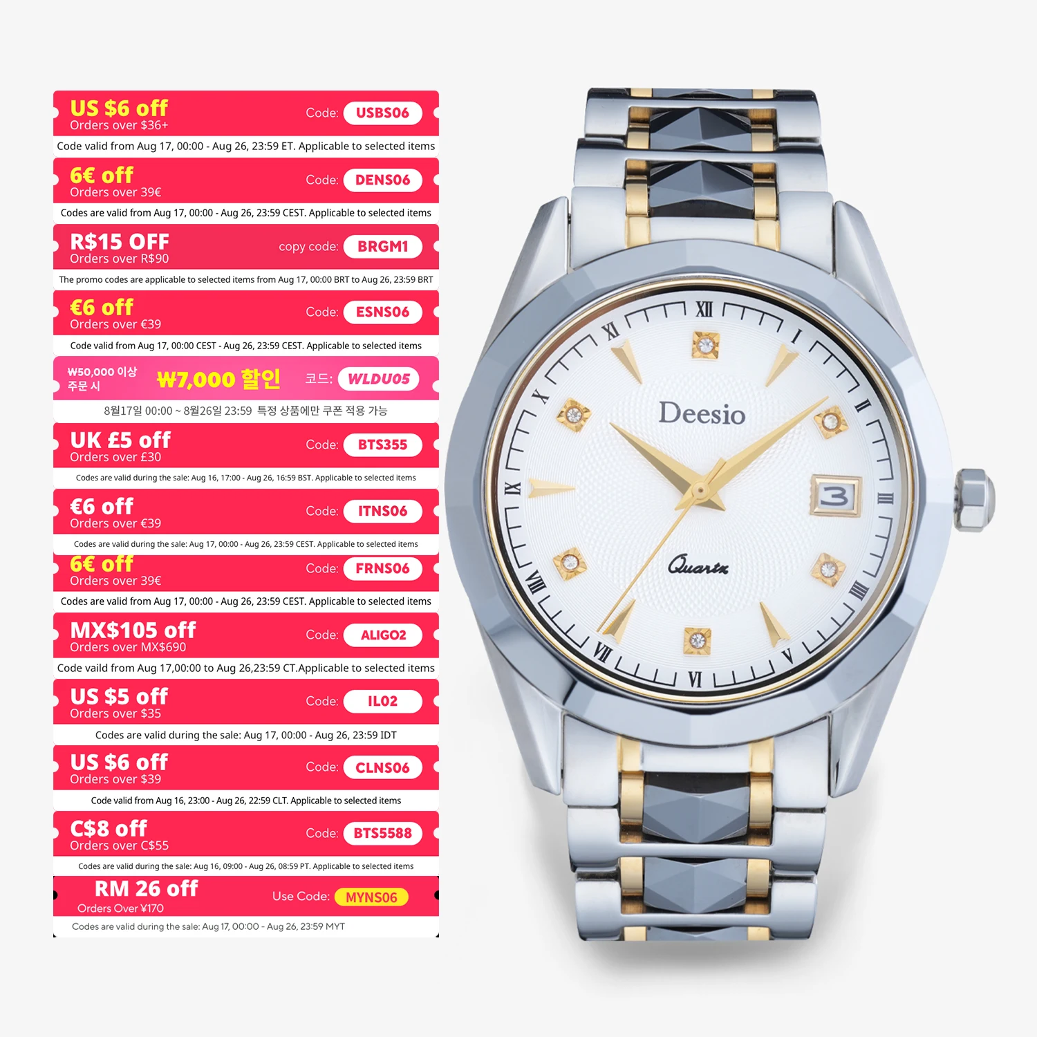 Smartwatch Watches Gift For Men - Deesio メンズ腕時計 ビジネスカジュアルウォッチ 高級日本製クォーツムーブメント ミヨタ 2315-3H