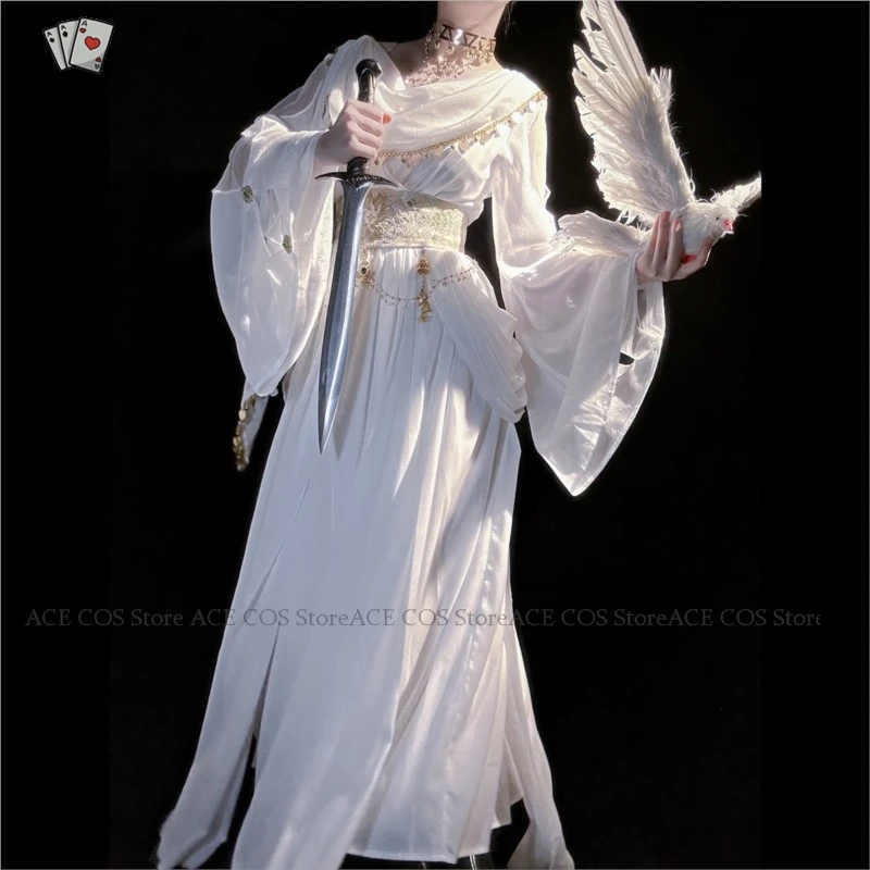 

Original Holy Knight Goddess Priestess Cosplay Lolita Dress Waist Cincher Women Daily Wear Full Outfit Set Halloween C