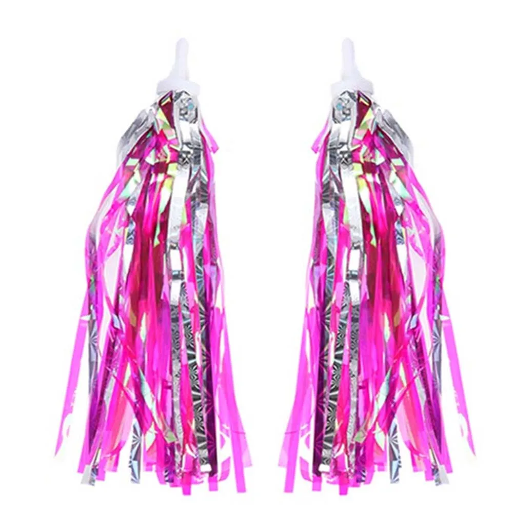 

4Pcs Kids Scooter Streamers Bike Handlebar Tassels Ribbon Accessories PVC Shiny Fringed Decoration for Children Bikes Pink