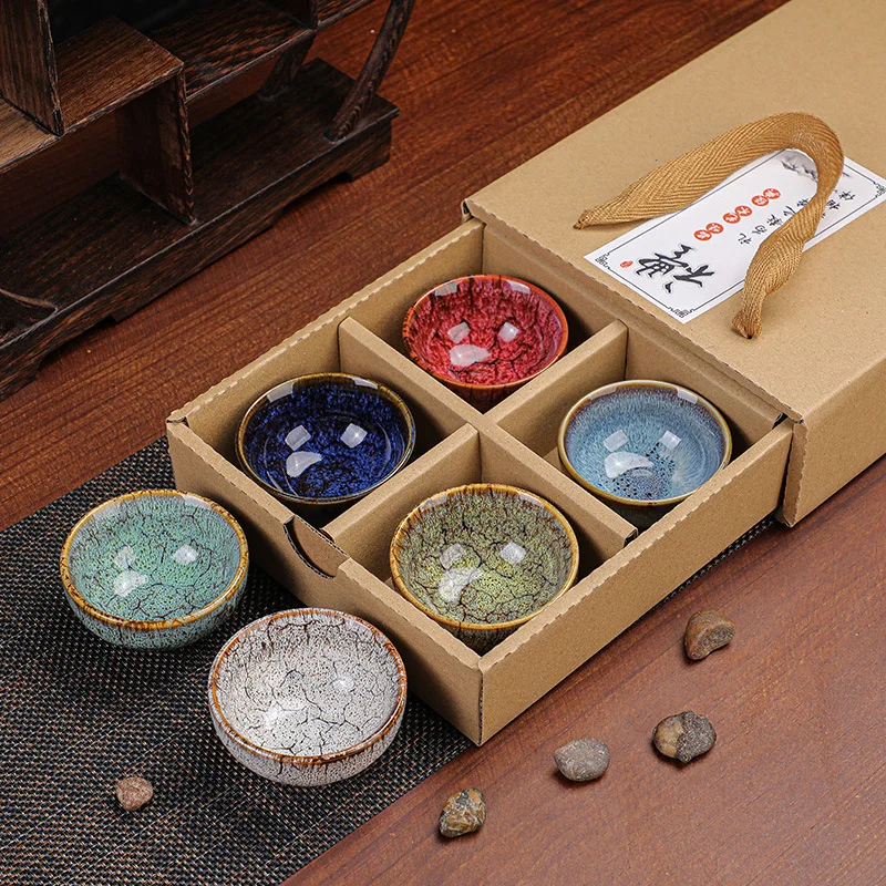 

Tianmu Kiln Gongfu Household Set Ceramic 6-Piece Tea Bowl Single Tasting Cup Japanese Style Jian Zhan