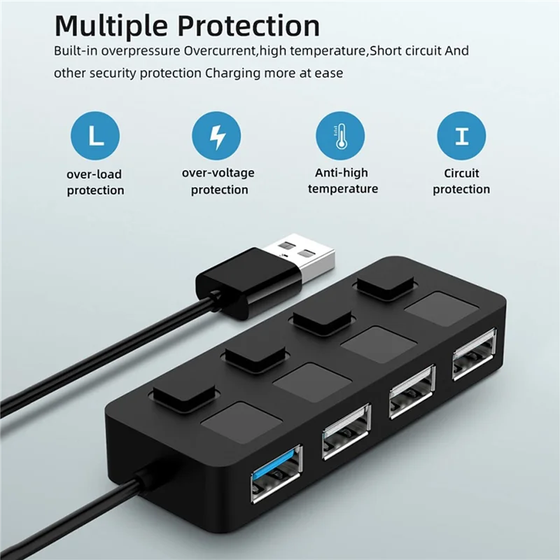 4 Ports USB 3.0 Hub With Individual LED Lit Power Switches USB HUB Adapter Expander Multi USB Splitter For Mac PC