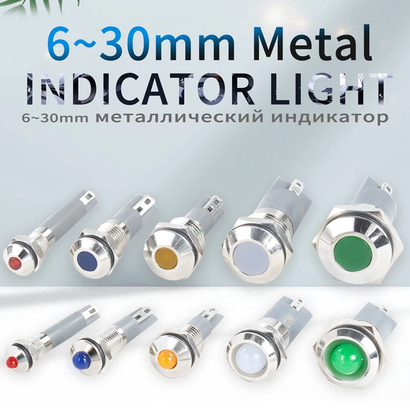 6/8/10/12/16/19/22mm HUSA Metal LED Warning Indicator Light Signal Lamp Pilot PIN 3-6 12-24 220V Power Waterproof IP65