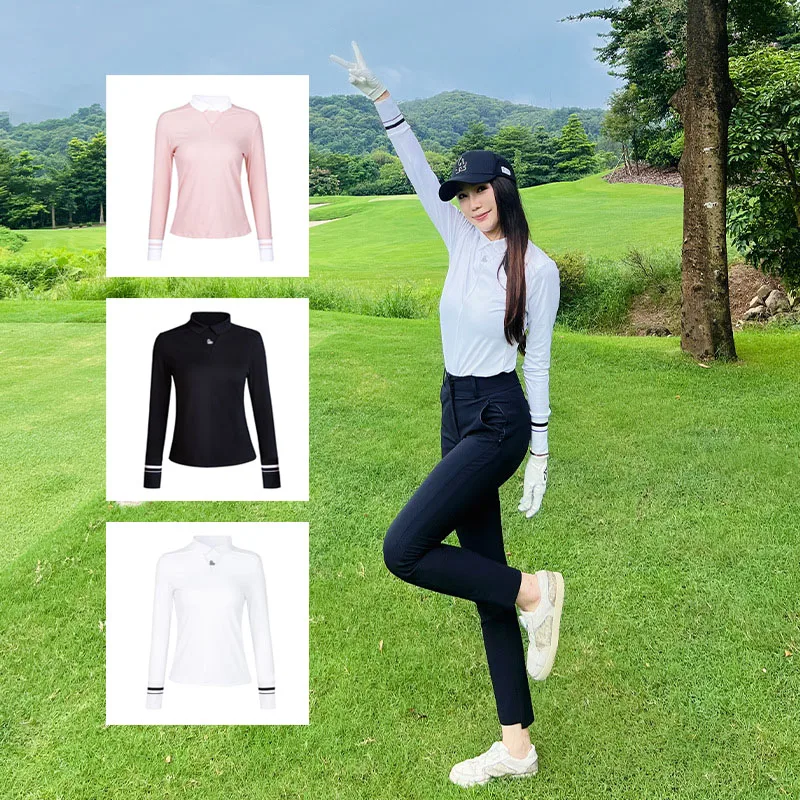 

Love Golf Women Stretch Full Sleeve Golf Shirts Female Striped Casual Sports Tops Autumn Turn-down Collar Training T-Shirts