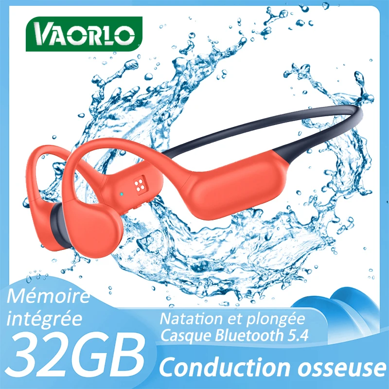Nouveau casque sans fil à conduction osseuse X20, Bluetooth 5.4, étanche IPX8, lecteur MP3 intégré de 32 Go, pour la natation et la plongée