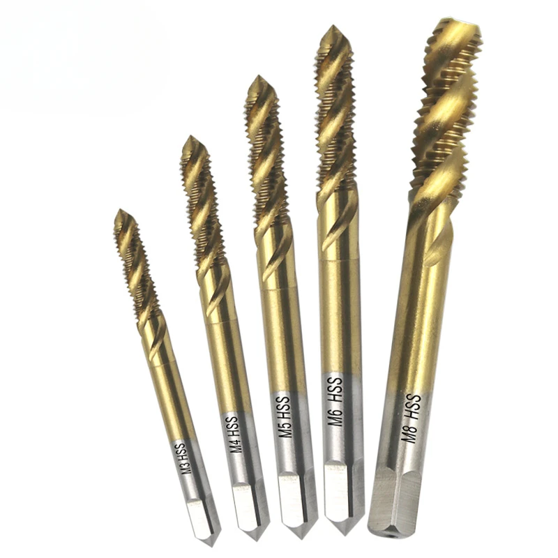 Spiral Pointed Taps Tapping Thread Forming Tap Titanium Coated Hss Metric Spiral Fluted Machine Screw Tap Kit M3 M4 M5 M6 M8