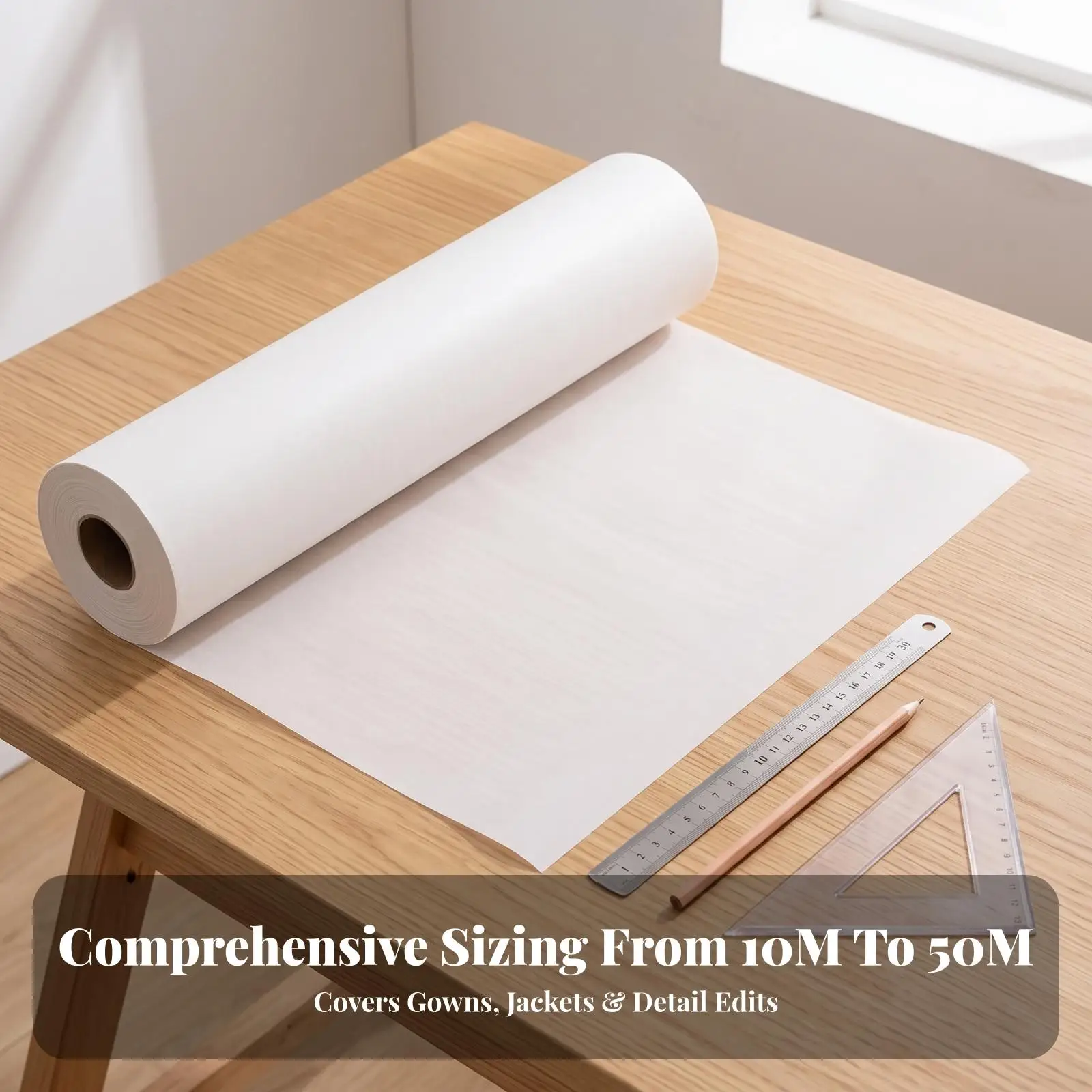 White Kraft Drafting Paper Roll for Pattern Making Tracing Overlay Semi Transparent Sewing Design Professional Drawing Material