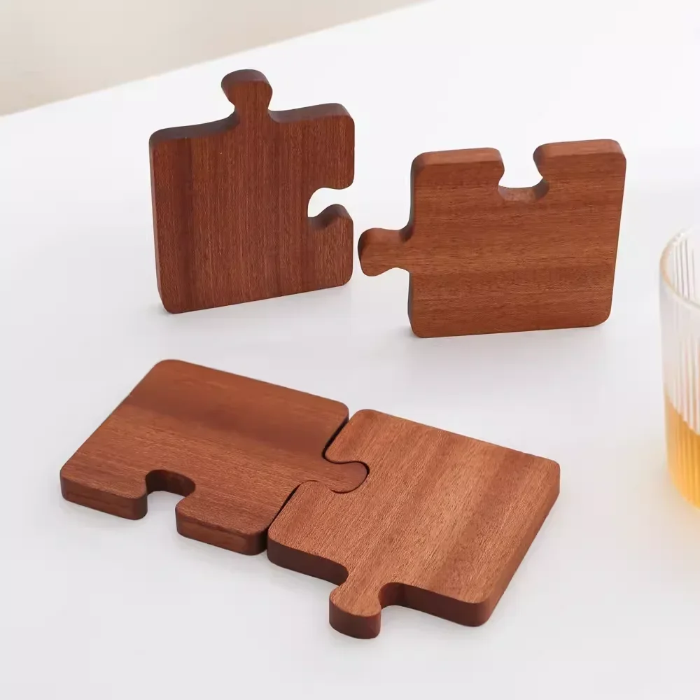 1PCS Wooden Coaster Puzzle DesignTea Coffee Cup Coasters Restaurant Solid Wood Heat-resistant Protection Insulated Coaster