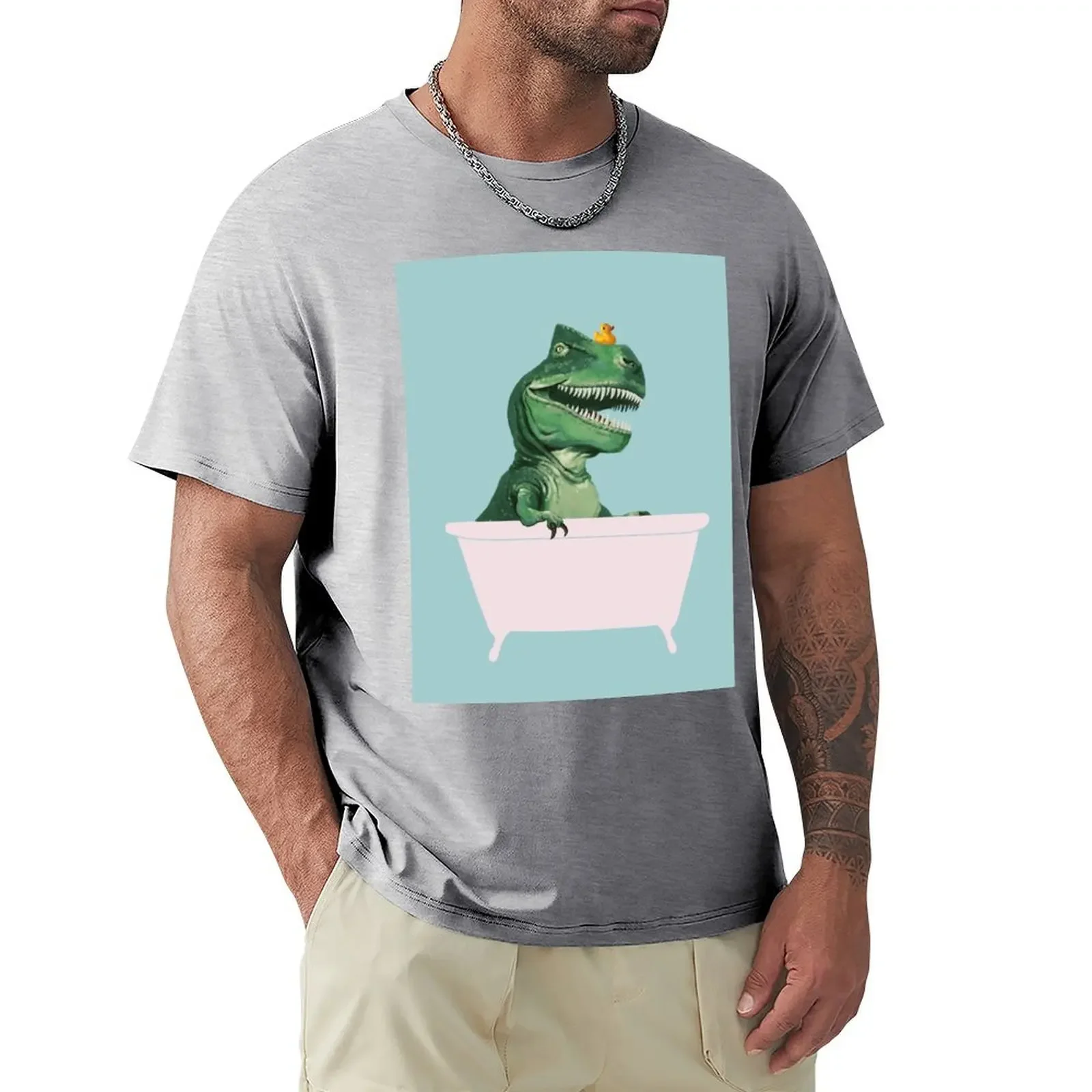 Playful T-Rex in Bathtub in Green T-shirt tees plain t shirts for men graphic