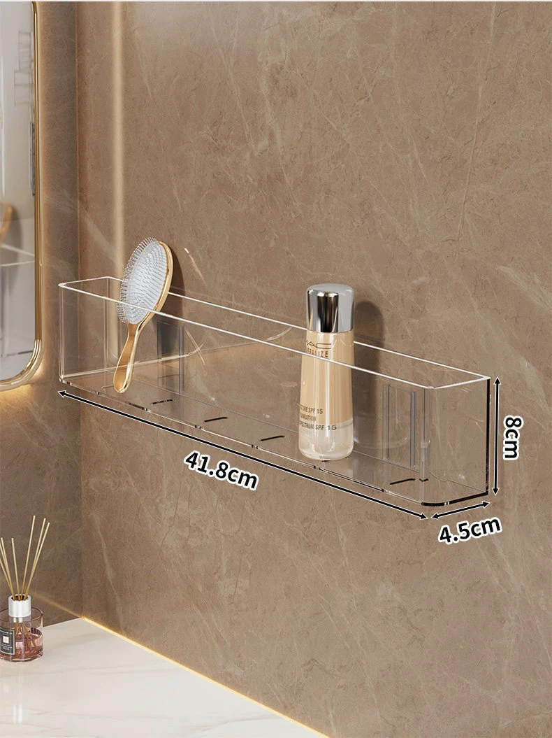 1pcs Clear Acrylic Adhesive Wall Shelves, No‑Tool Floating Rack, Strong Sticky Tape, Wall‑Mount For Kitchen, Bathroom & Bedroom