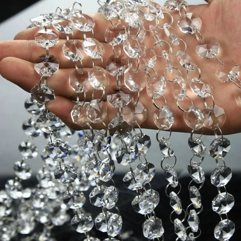 

1M 14mm Crystal Octagon Beads Chains with Gold/Silver Rings Glass Hanging Strand Garlands for Home Wedding Shinning Decoration