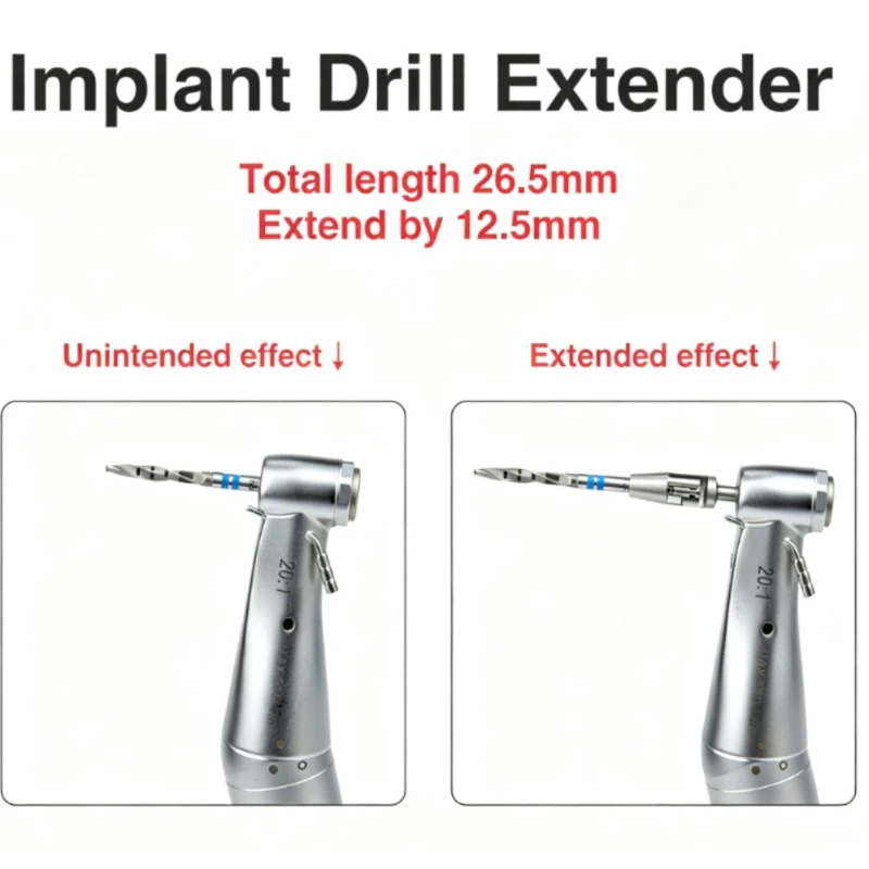 Dental Implant Tissue Punch Extension Set Extender Low Speed Planting Extension Rod Drills Bit Tool Autoclavable Stainless Steel