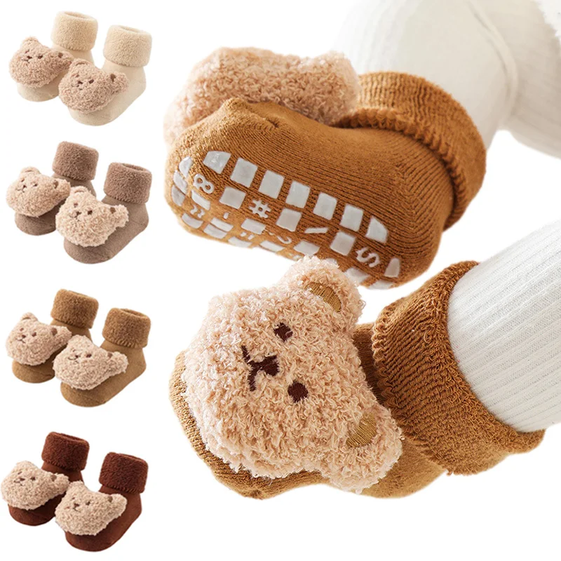 

Cartoon Bear Newborn Socks for Boy Girl Anti Slip Soled Winter Soft Cotton Toddler Baby Socks Thicken Kids Sock Warm Accessories