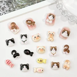 20Pcs Cartoon Cute Cat Head Butt Nail Art Charms 3D Resin Luminous Small Fish Cat Nail Decorations kawaii DIY Nail Supplies