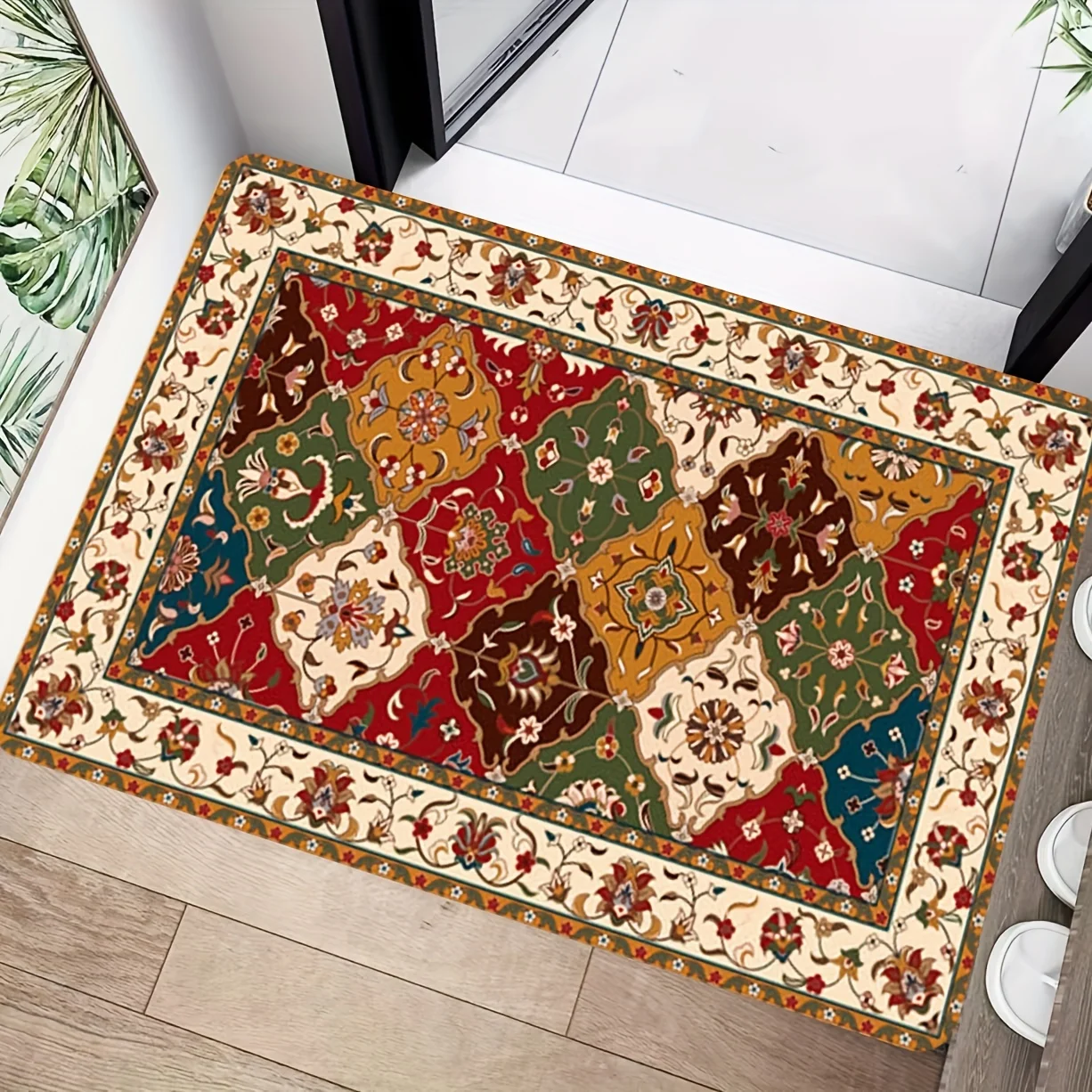 VIKAMA Persian Ethnic Patchwork Doormat Vintage Boho Non Slip Front Door Entrance Indoor Home Floor Rug