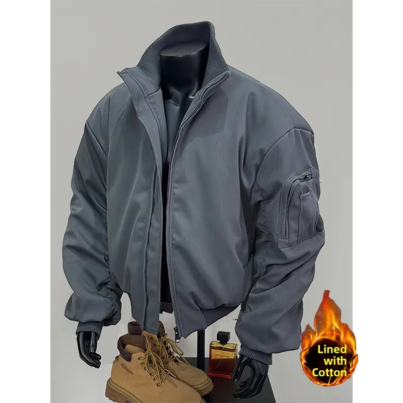 

Мужская утепленная хлопковая куртка-бомбер в американском бейсбольном стиле для осени и зимы