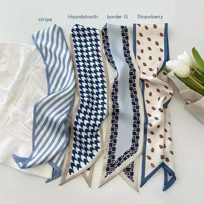 4pcs Women's Scarf Set Cloth Hair Bands Headdress Lady Scarves Ribbon Neck Ties Bag Handles Accessory