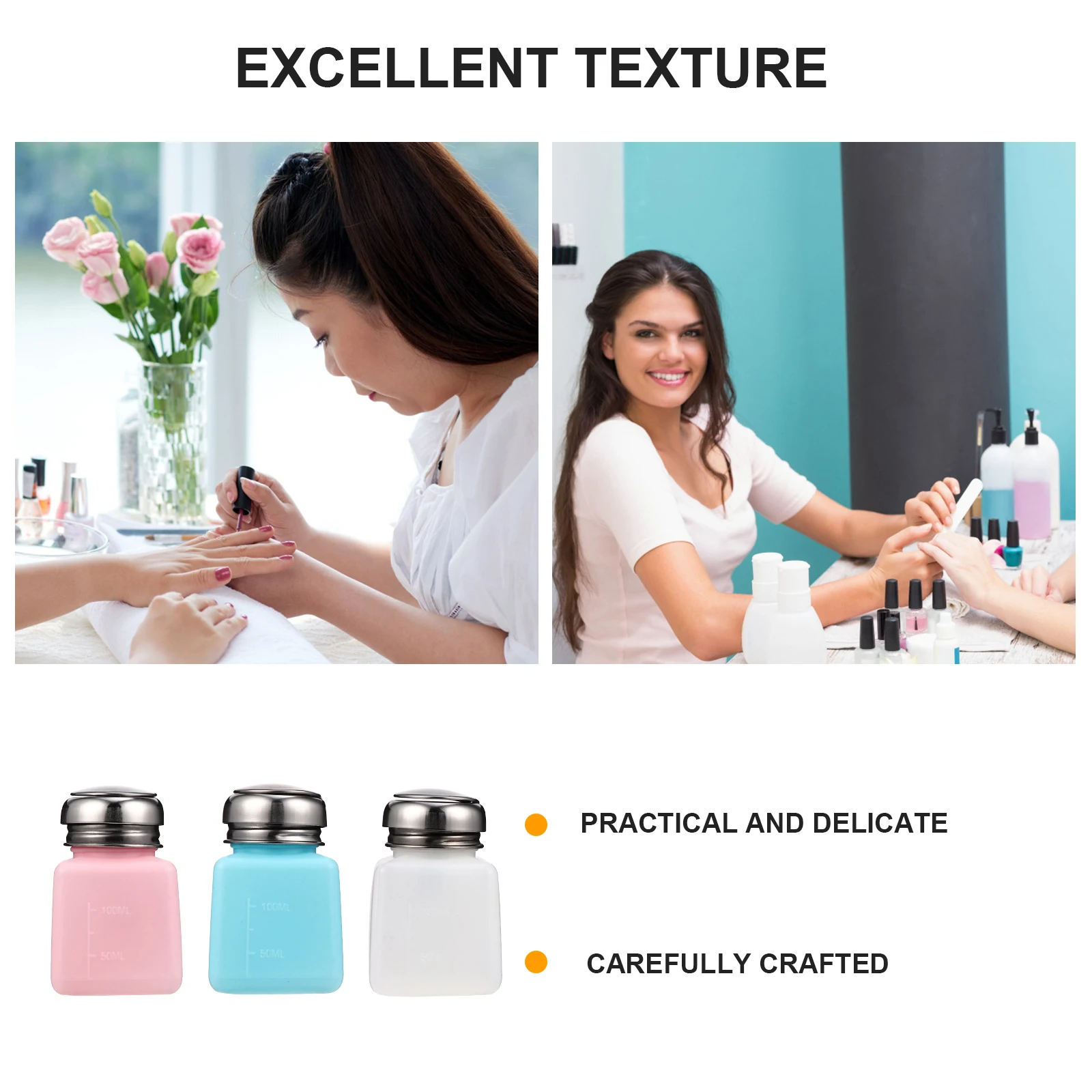 

3pcs Nail Remover Bottles Compact Lightweight Pump Empty Travel Dispenser Leak Proof Storage For Nail Polish