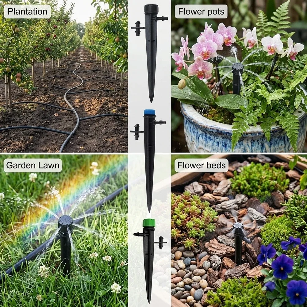 50 pcs garden irrigation drippers with adjustable wetting area and flow rate fits 4mm 7mm tubing 360 degree spray capability
