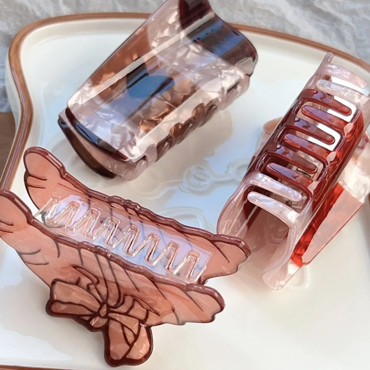 Muweordy جديد الحلو Bowknot الكرواسون مشبك شعر براون سلسلة لاتيه Coffen الاكريليك مخلب كليب إكسسوارات الشعر للنساء الفتيات #6