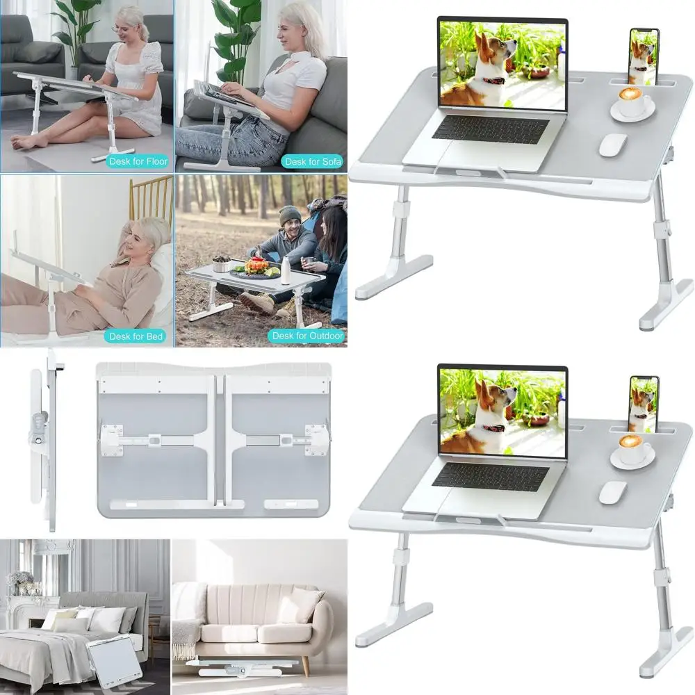 

Adjustable Height & Angle Laptop Bed Desk, Foldable Lap Desk for Bed, Sofa, Couch, Floor - Grey