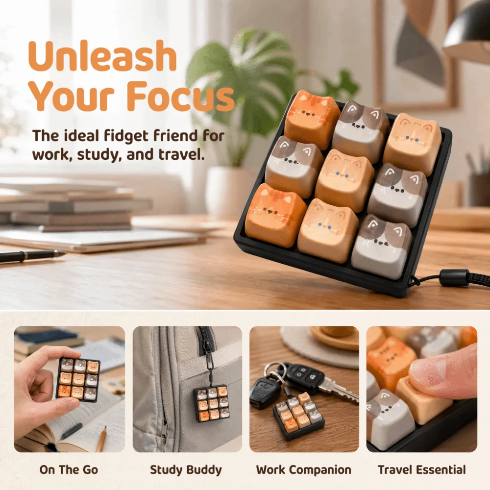 2/3/4/9 Keys Anti-stress Toy Pendant Mechanical Keyboard Stress Relief Clicker Fingertip Press Keycap Calming Keychain Keys