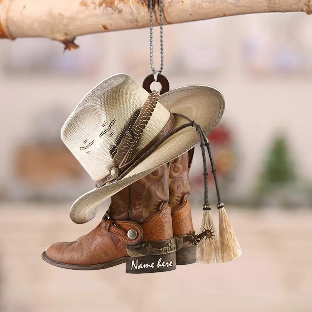 Acrylic Cowboy Flat Hanging Ornament Cowboy Boots Hat Bag Pendant Acrylic Keychain Charms Home Decor Gift