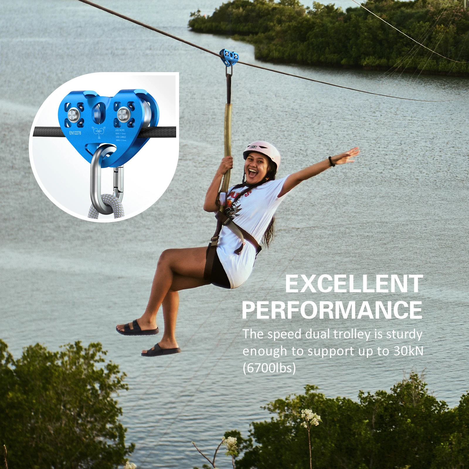Cable Trolley Lixada 30kN Cable Trolley Pulley with Ball Bearing Climbing Caving Aloft Work Rescue Caving Trolley Pulley
