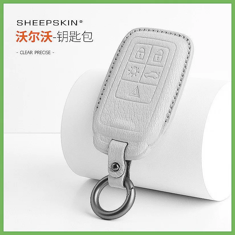 goatskin leather Car Remote Key Case Cover For Volvo XC60 V60 S60 S80 XC70 V40 Key Protector Shell With Keychain Auto Accessory