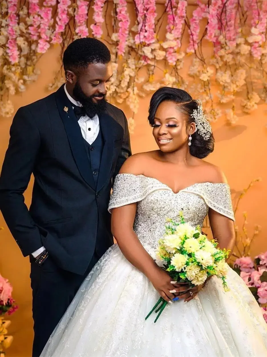 Vestido De novia personalizado con hombros descubiertos y cuentas De cristales De talla grande con cordones en la espalda vestidos De novia bata De boda