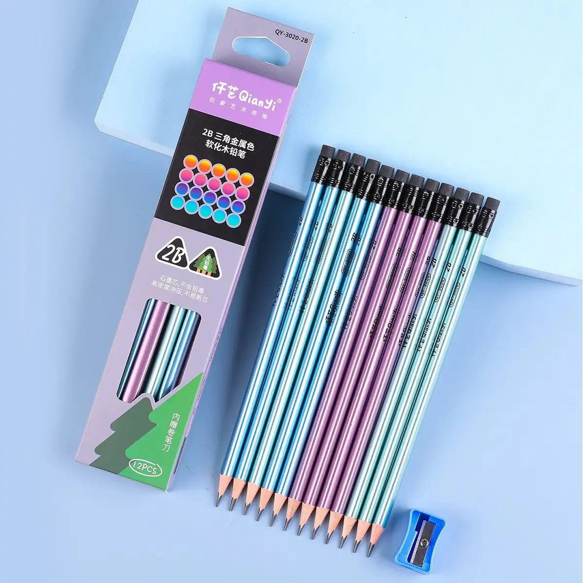 12pcs/set HB 2B Cartoon Graphic Wooden Pencil With Eraser, Free Pencil Sharpener,Creative Multi-purpose Pencil Set For Student