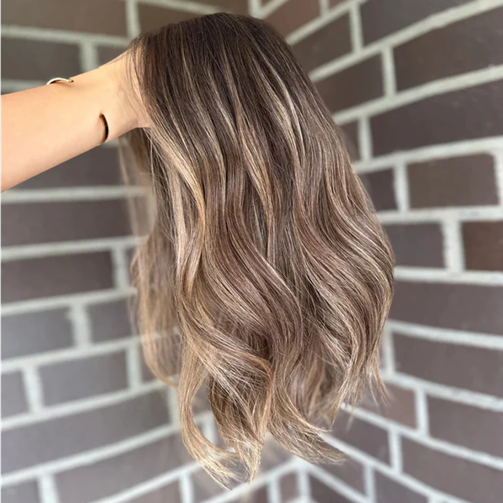 المرأة موجة قصيرة شقراء الباروكات تأثيري استخدام سمراء يسلط الضوء على الاصطناعية الدانتيل شعر مستعار أمامي مزيج الشعر البشري غلويليس شعر مستعار واقعية