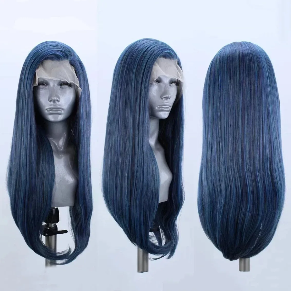 

Синтетический парик цвета полуночно-синий с кружевной вставкой, шелковисто-прямой, термостойкий, темно-синий, натуральный волнистый, без клея, для повседневного использования и косплея, для женщин