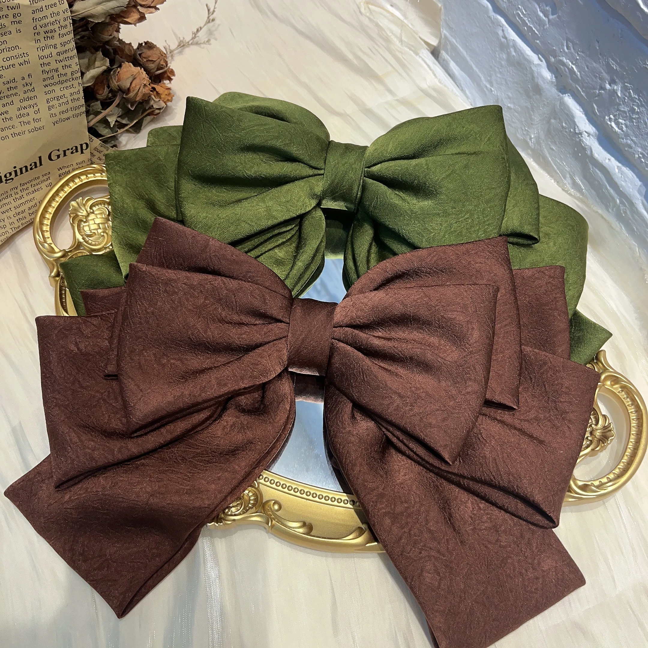 Fashionable Solid Color Stereo Bow Hair Clip For Female Girls Rose Print Five Layer Oversized Barrette Bow Hair Accessories