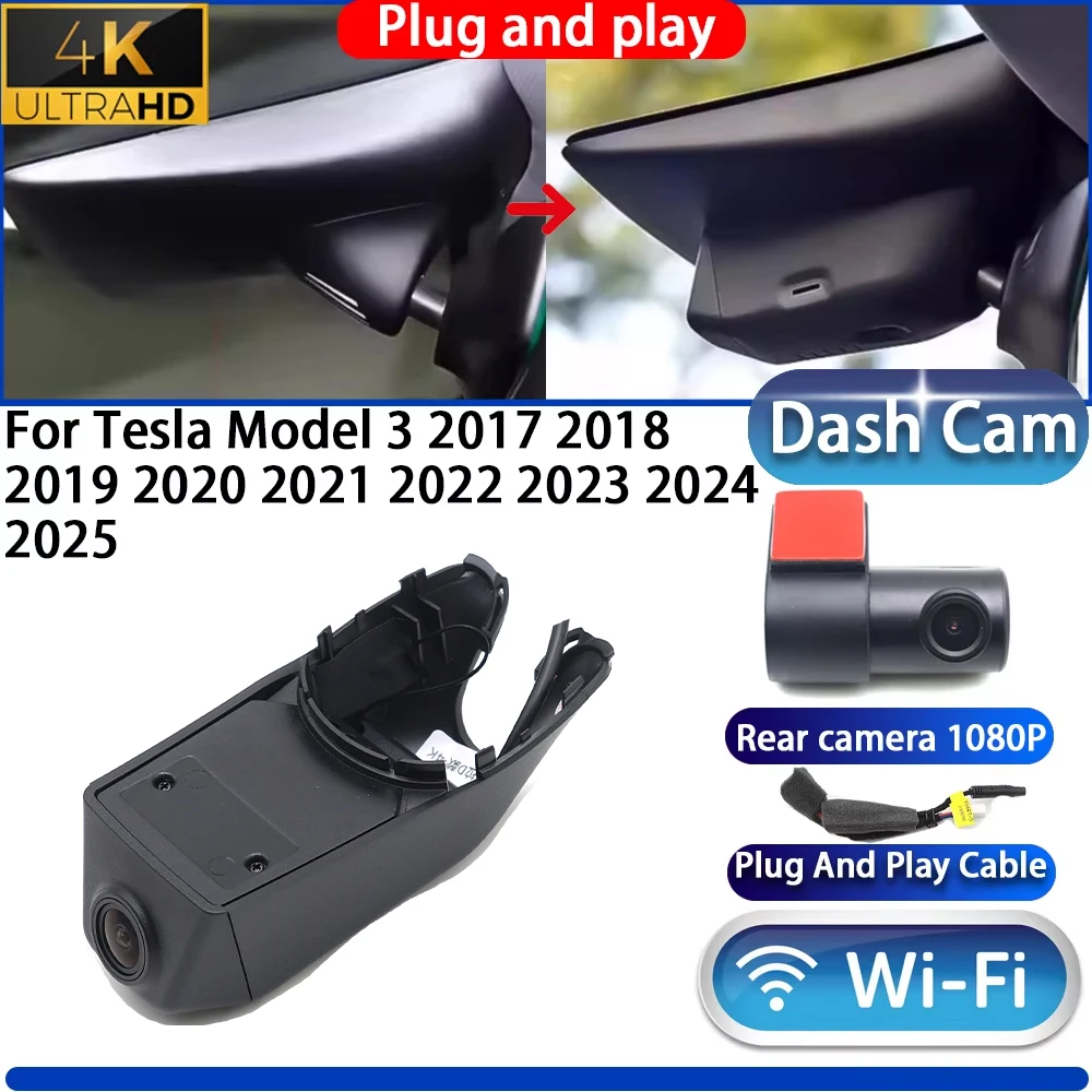 

HighCity For Tesla Model 3 2017 2018 2019 2020 2021 2022 2023 2024 2025 Dash Cam Camera DVR 4K Wifl Plug And Play Video Recorder