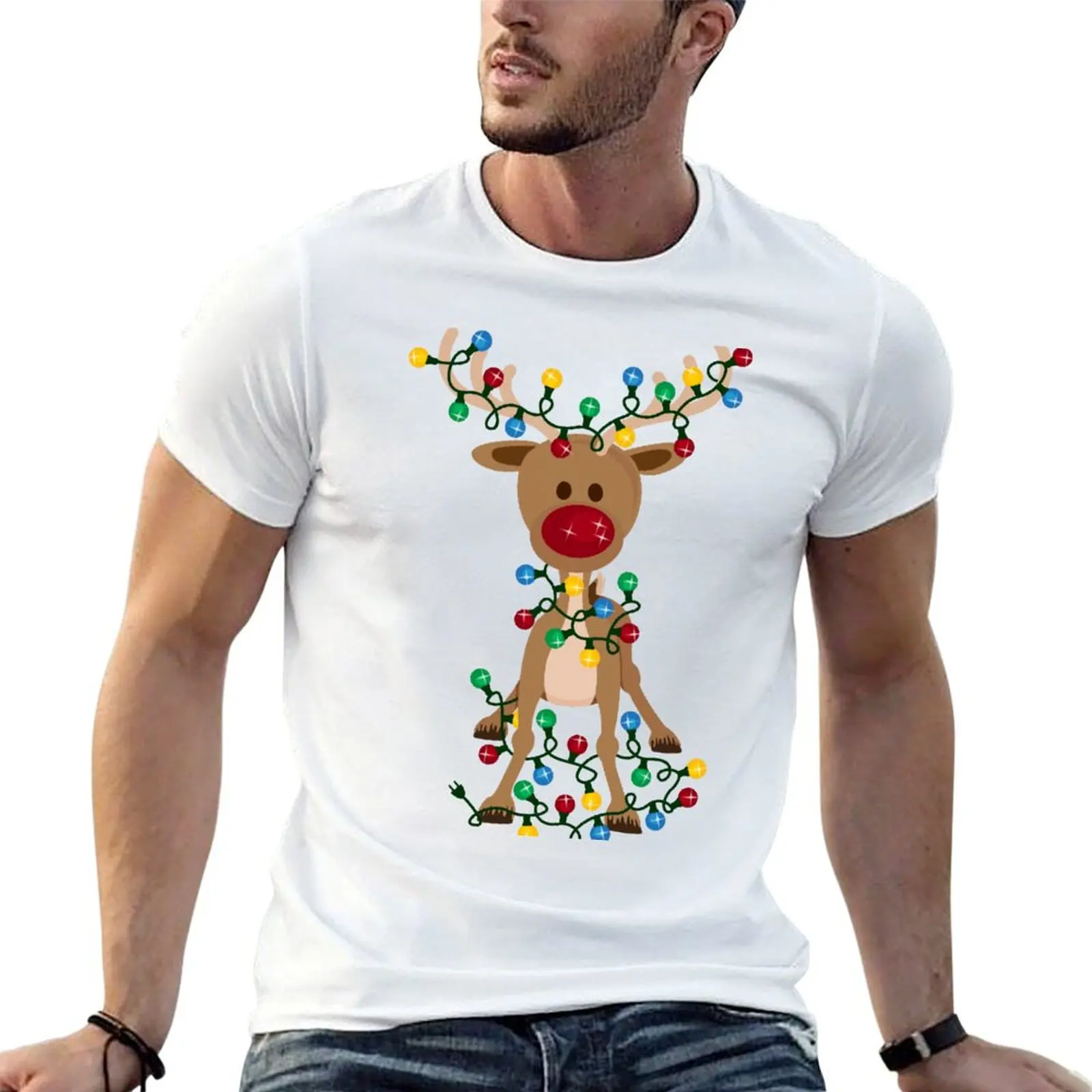 Adorable Reindeer T-Shirt man t shirt heavy cotton t shirt man luxury t shirt custom print T-shirt